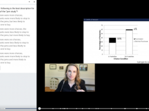 Zoom screen with a professor, a graph, and a survey
